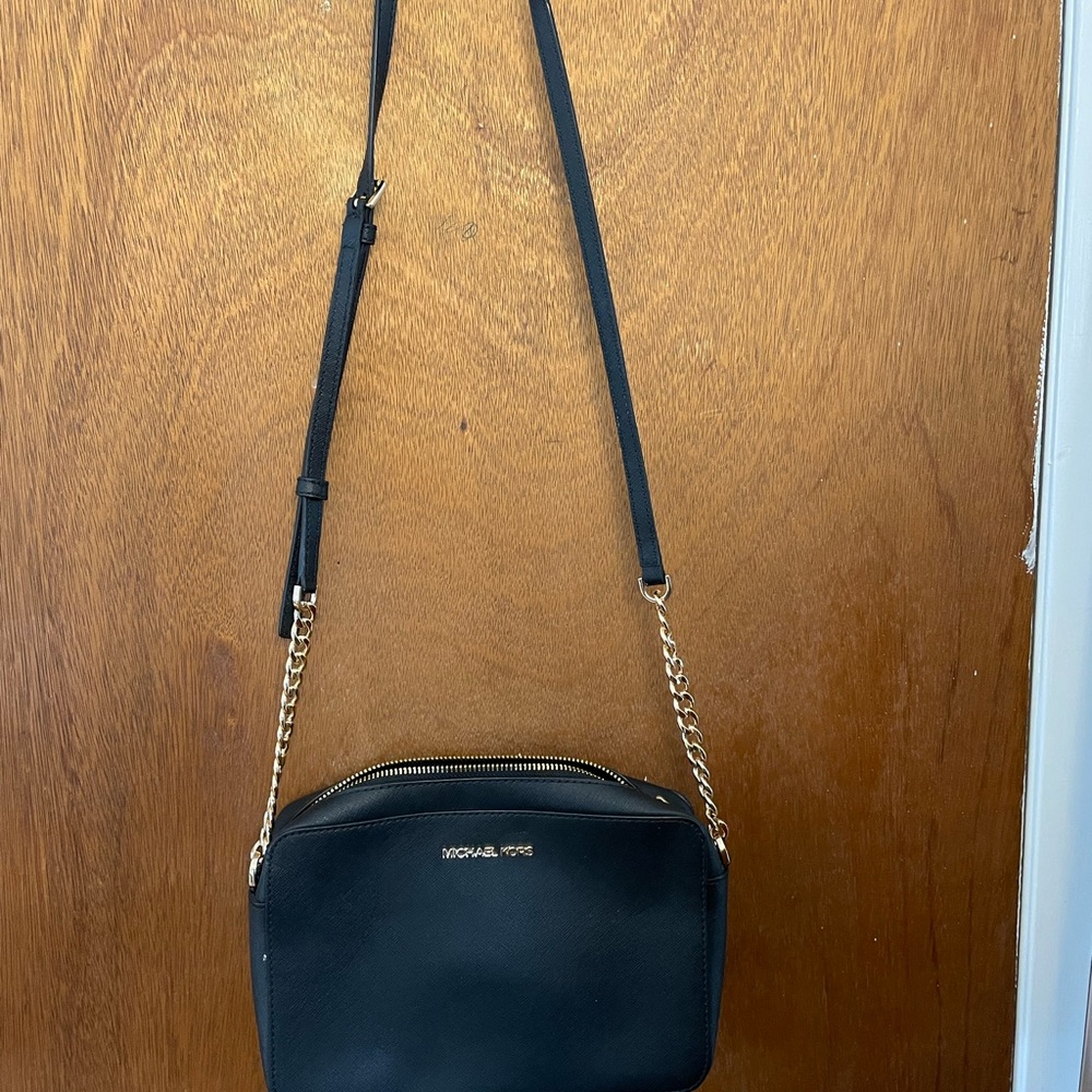 Michael Kors Black Crossbody Bag with Gold Accents